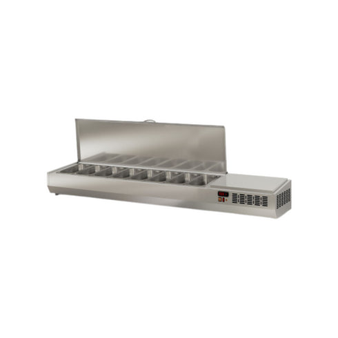 Présentoir à ingrédient couvercle inox 8 x GN 1/3 réfrigérée positive 0/+8°C - 2020x396x436mm